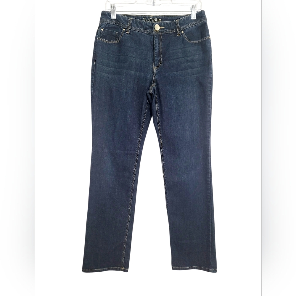 Chico’s Platinum Woman's Jeans Size 6  Regular Stretch Straight Leg Dark Wash